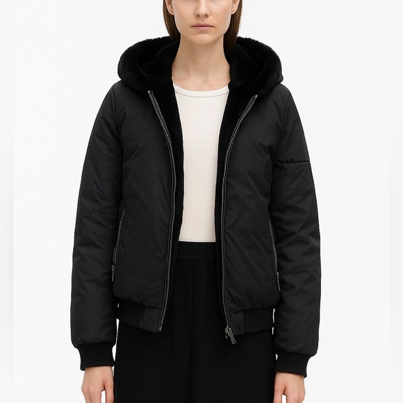 JUNE reversible dyed rabbit fur hooded bomber